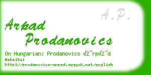 arpad prodanovics business card